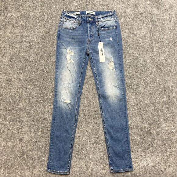 New Vigoss Distressed Thompson Tomboy Skinny Jeans Women's 25 Light Blue Faded - Picture 1 of 9
